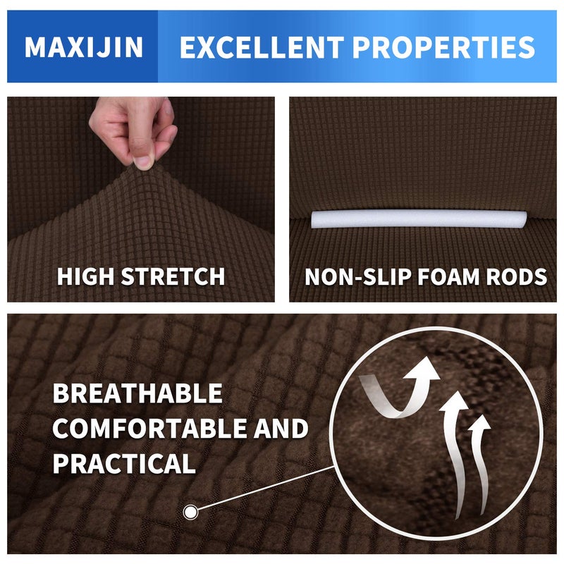 MAXIJIN Super Stretch Couch Cover for 3 Cushion Couch, 1-Piece Universal Sofa Covers Living Room Jacquard Spandex Furniture Protector Dogs Pet Friendly Fitted (Large, Coffee) - Image 5